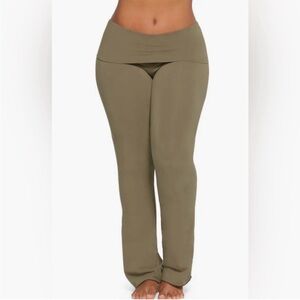 SKIMS Olive Green Foldover Flare Leggings Pants